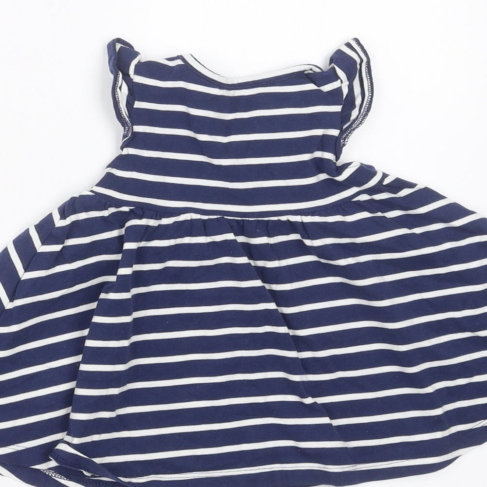 Brand and care label for Marks & Spencer girls’ blue striped fit & flare, size 0-3, months