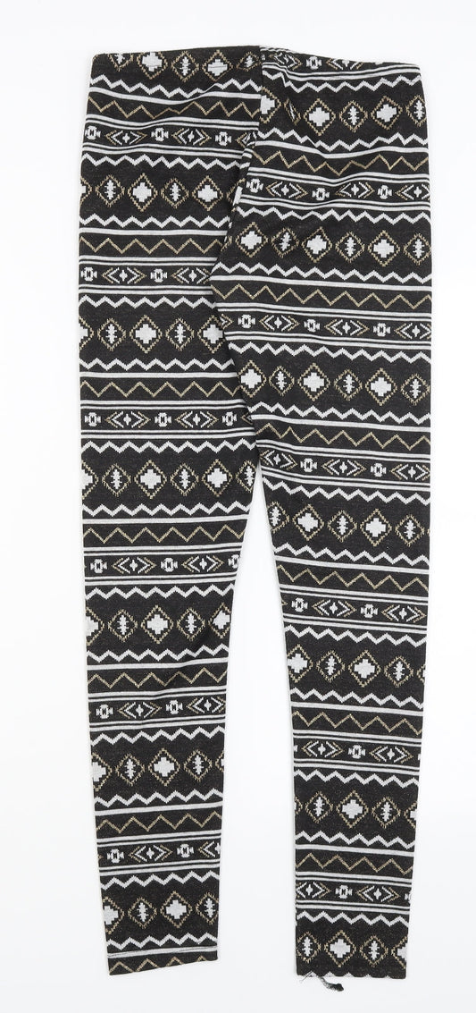 Terranova Womens Black Geometric Capri Leggings Size S L29 in