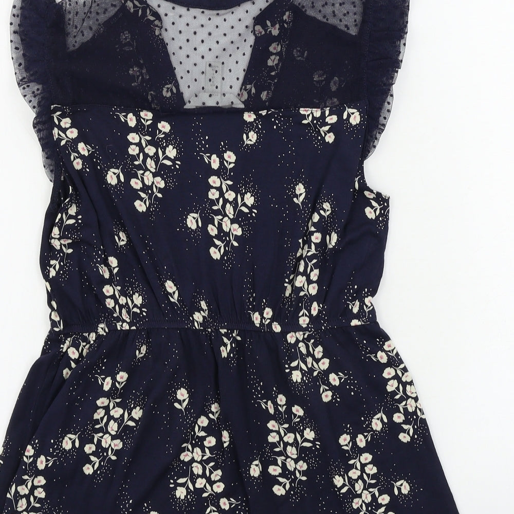 H&M Womens Blue Floral Basic T-Shirt Size S