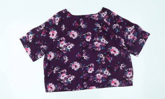 New Look Womens Purple Floral Cropped Blouse Size 14