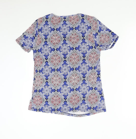 M&S Womens Blue Geometric Basic T-Shirt Size 8