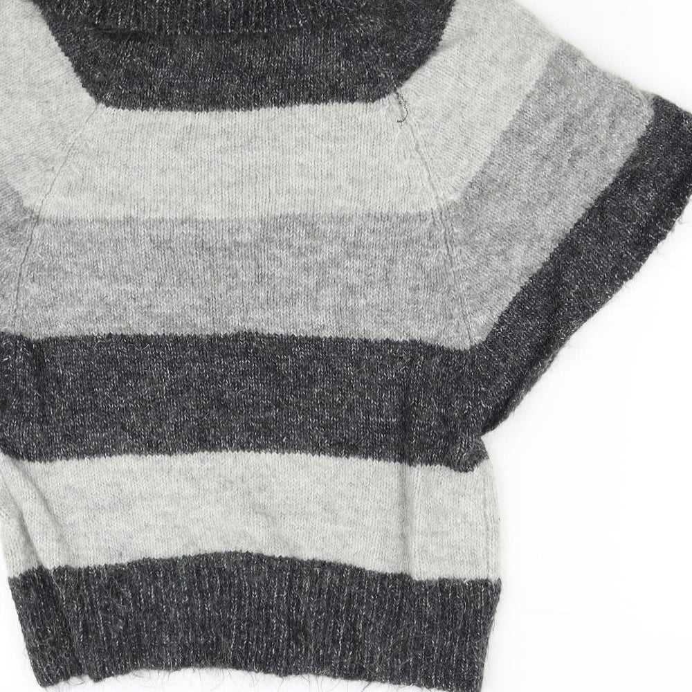 New Look Womens Grey Striped Knit Pullover Jumper Size 10
