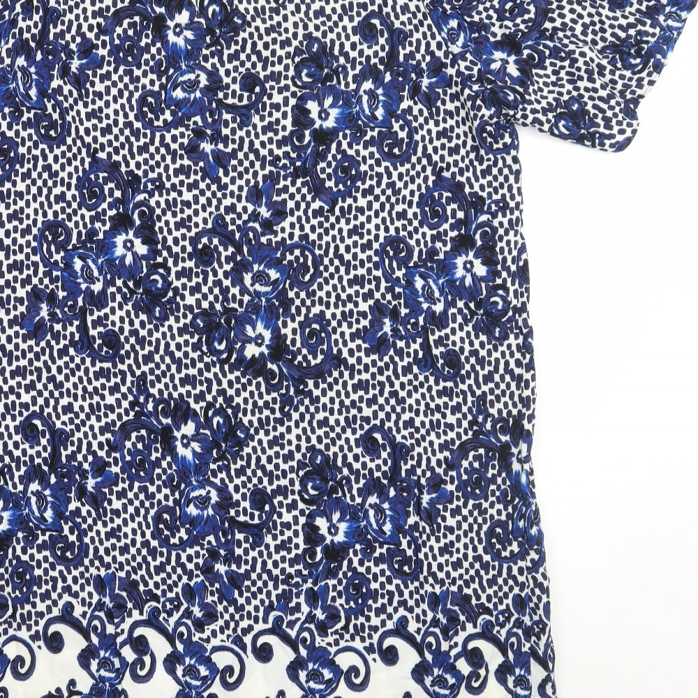 Brand and care label for Papaya women’s blue floral a-line, size UK 12