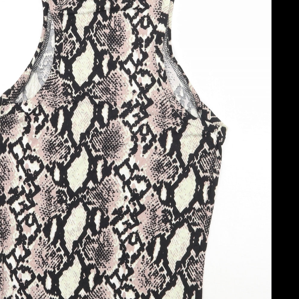 Brand and care label for Red Herring women’s beige animal print basic tank, size UK 10