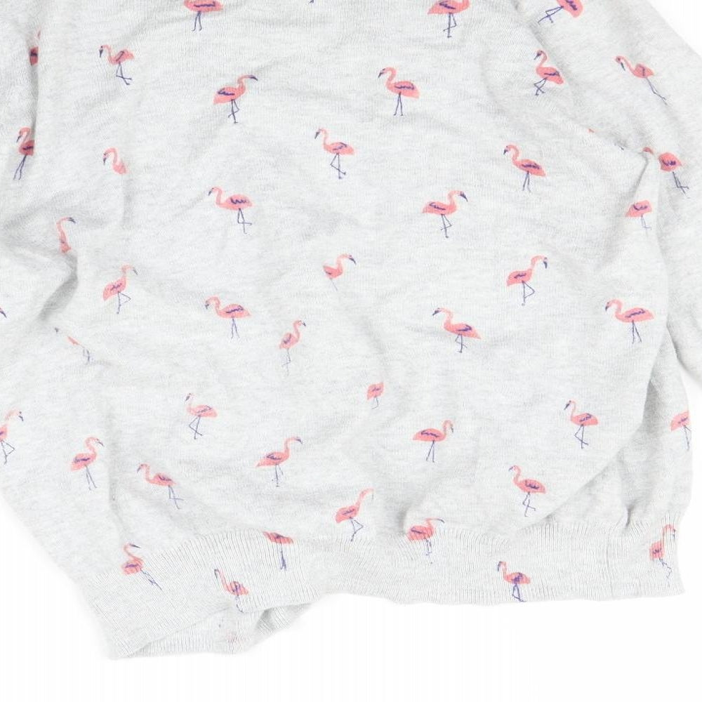 Atmosphere Womens Grey Cardigan Jumper Size 10 - Flamingo print
