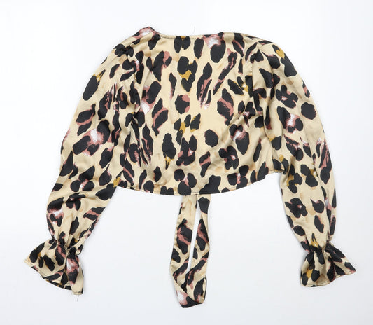 Quiz Womens Gold Animal Print Wrap Blouse Size 6