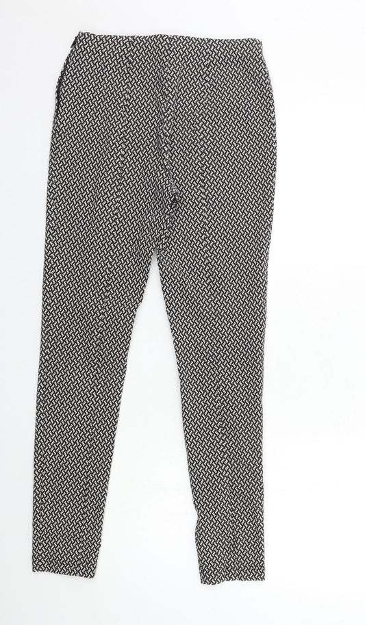 New Look Womens Black Geometric Trousers Size 8 L26 in