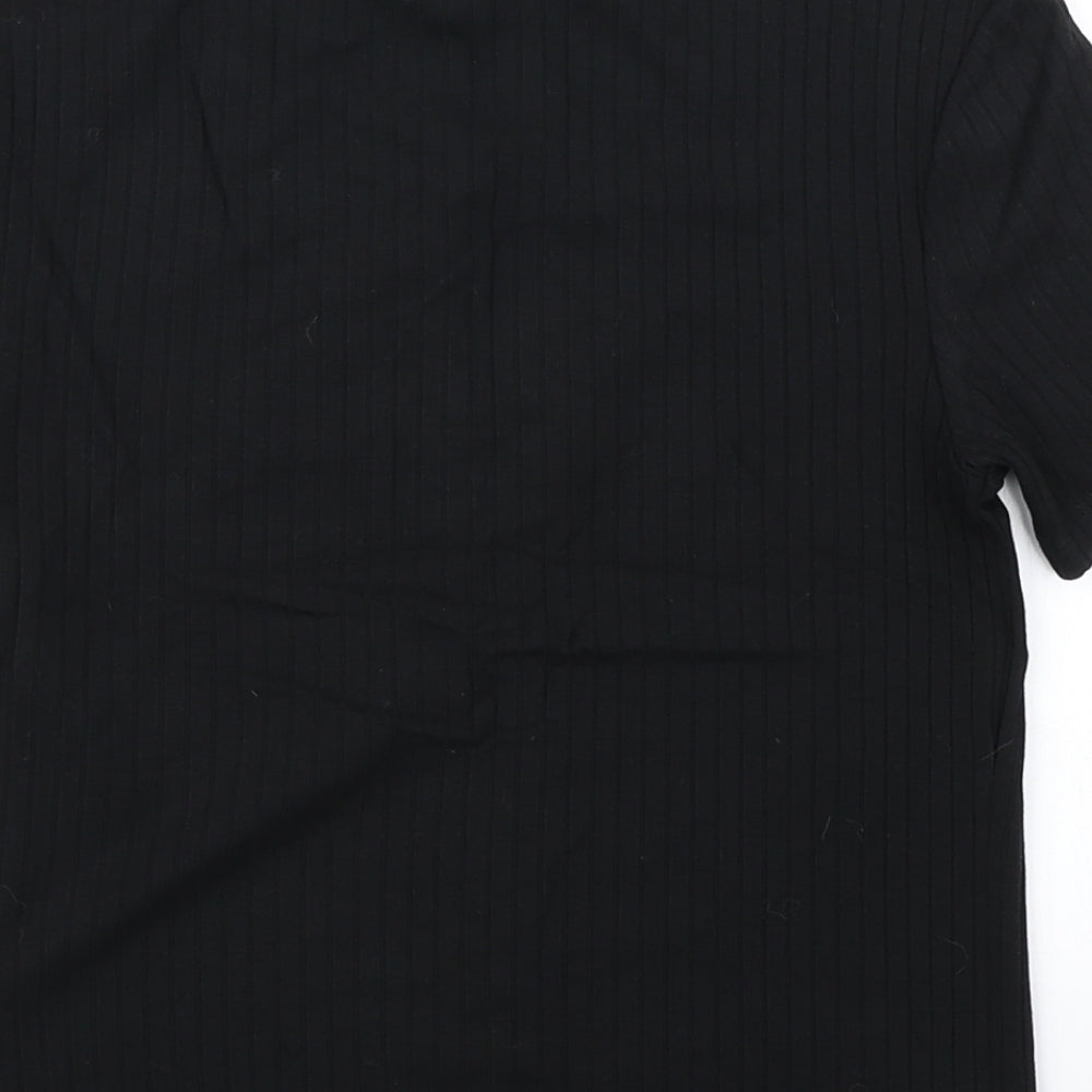 Brand and care label for Miss Selfridge women’s black cropped t-shirt, size UK 6