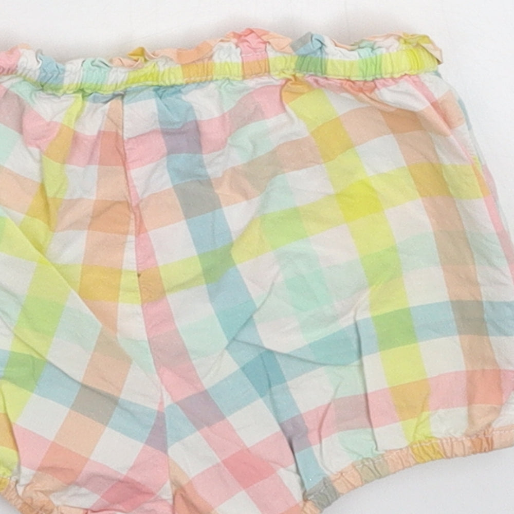 Brand and care label for H&M girls’ multicoloured check cropped trousers, size 9-12, months - shorts