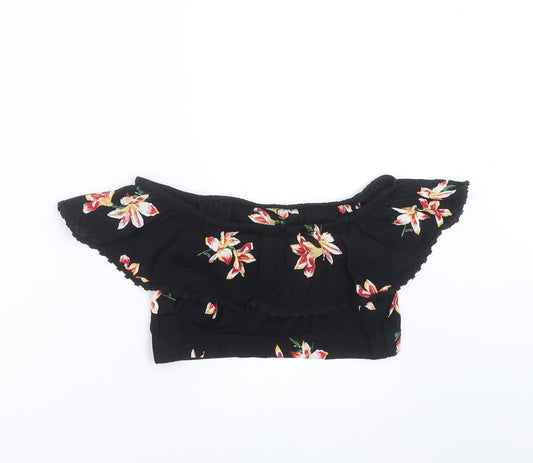 Miss Selfridge Womens Black Floral Cropped Blouse Size 8