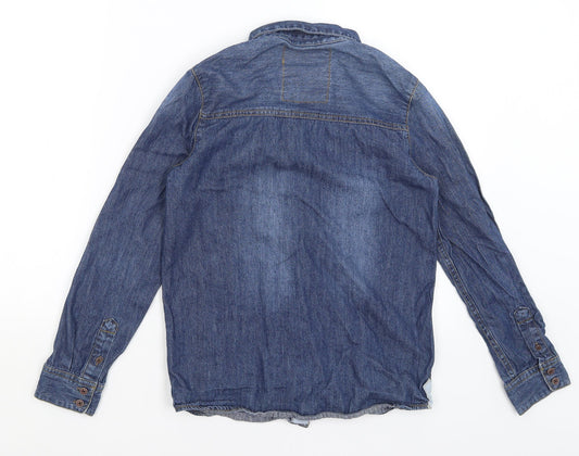 R Teens Boys Blue Basic Button-Up Size 12 Years