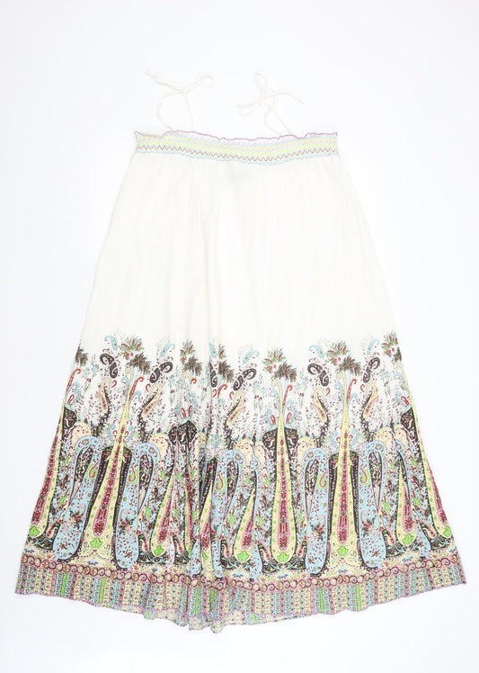 In Town Womens White Paisley A-Line Size 8