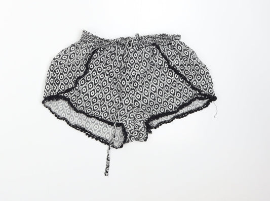 Primark Womens Black Geometric Hot Pants Shorts Size 8