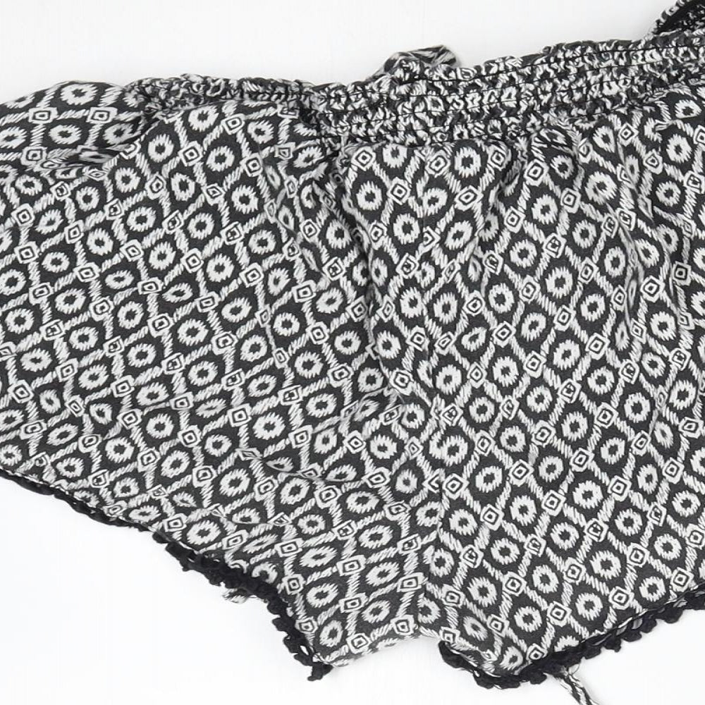 Primark Womens Black Geometric Hot Pants Shorts Size 8