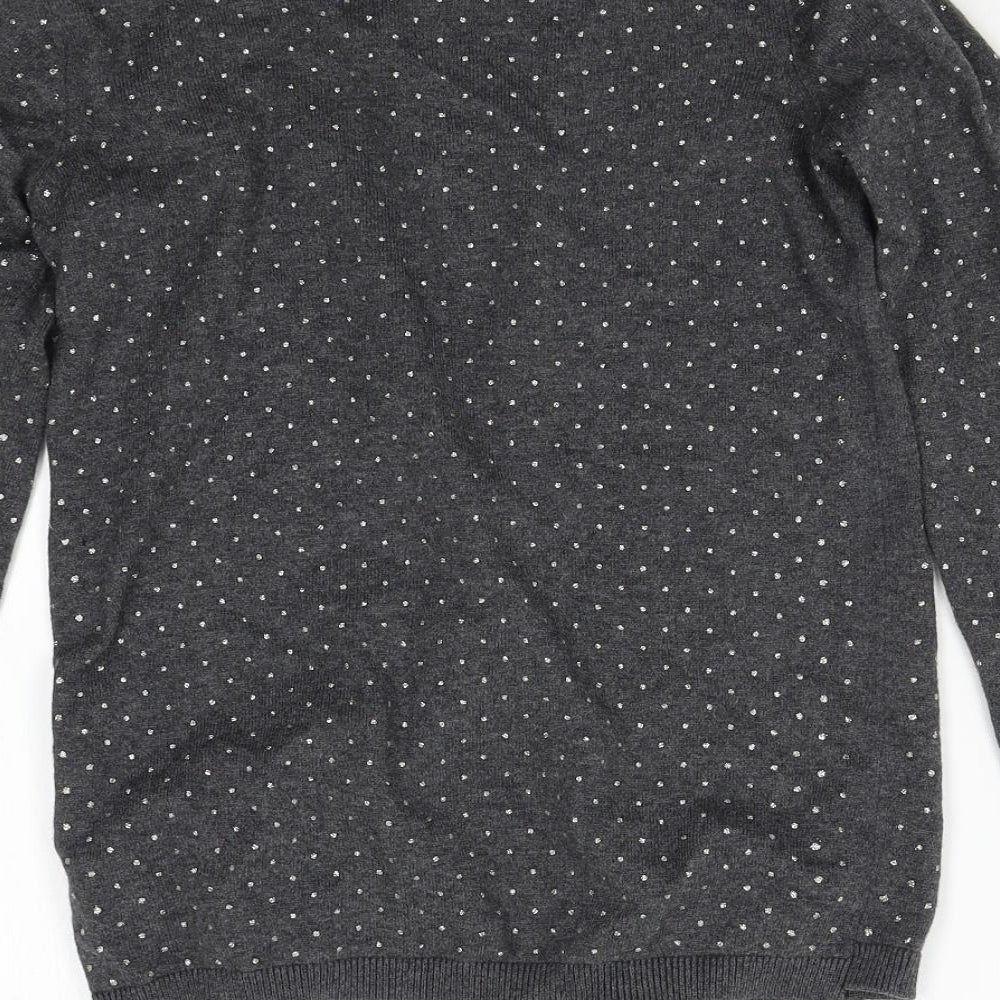 Preworn Womens Grey Polka Dot Knit Cardigan Jumper Size S