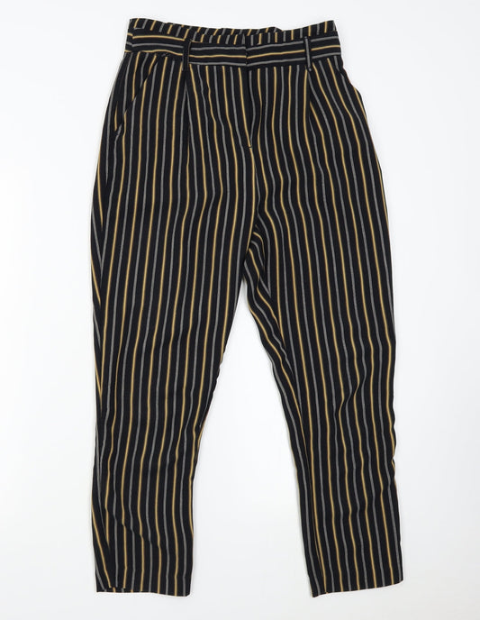 New Look Womens Black Striped Trousers Size 8 L26 in