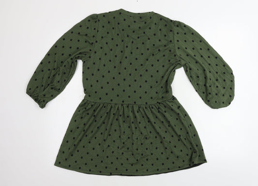 Stradivarius Womens Green Polka Dot A-Line Size M