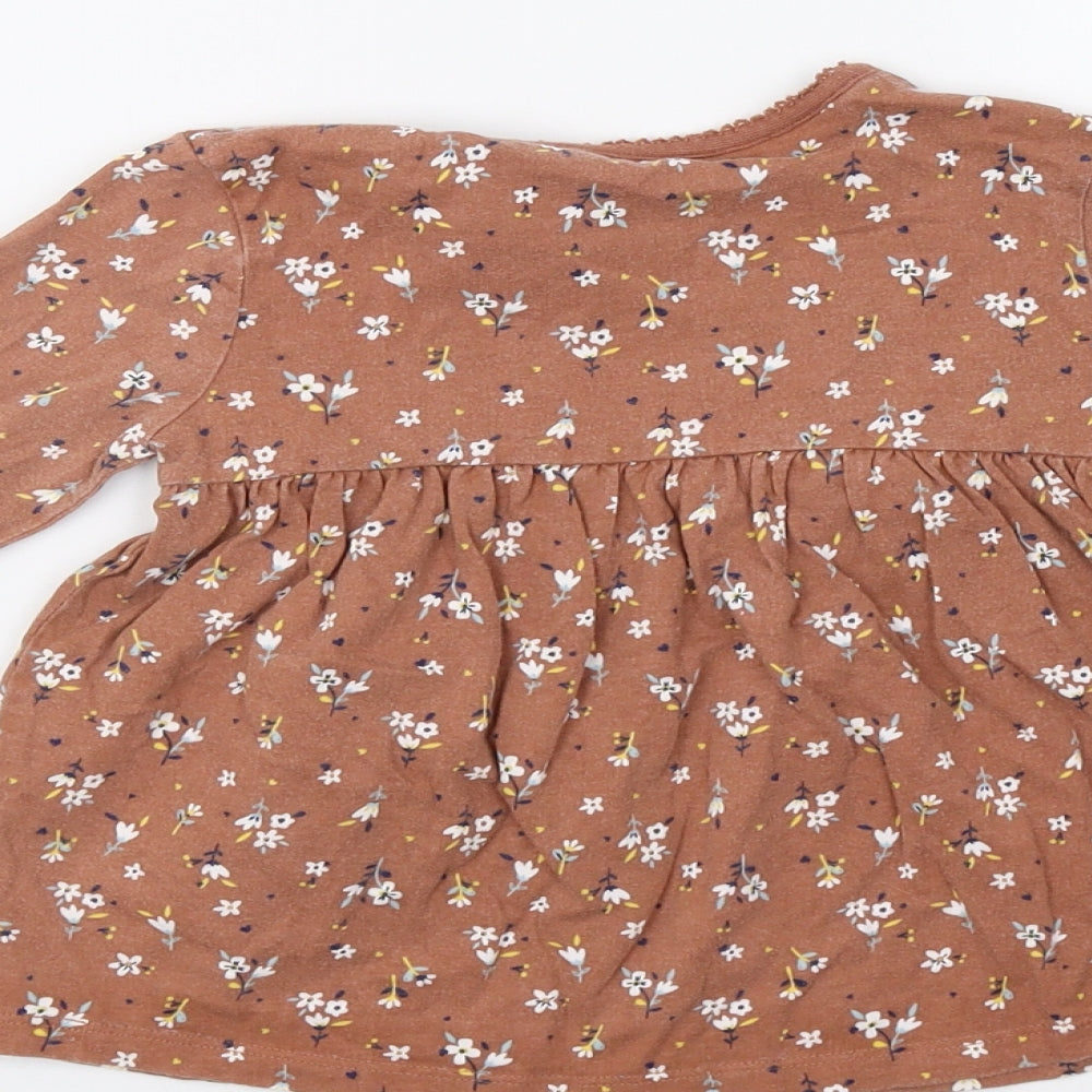 George Girls Brown Floral Basic T-Shirt Size 3-4 Years