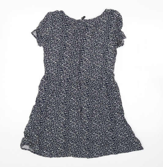 H&M Womens Blue Floral A-Line Size 8