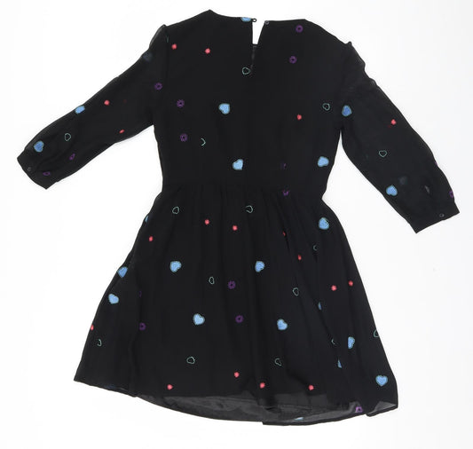 Love Label Womens Black Geometric A-Line Size 8 - Hearts