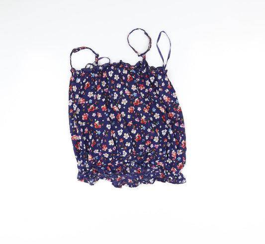 New Look Womens Blue Floral Basic T-Shirt Size 8