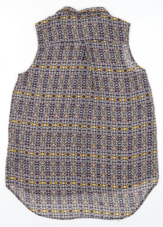 H&M Womens Blue Geometric Basic Button-Up Size 8
