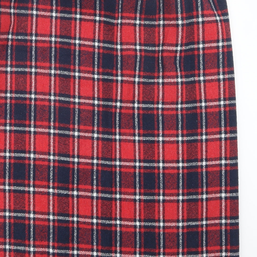 Preworn Womens Red Check Knit Straight & Pencil Skirt Size 32 in