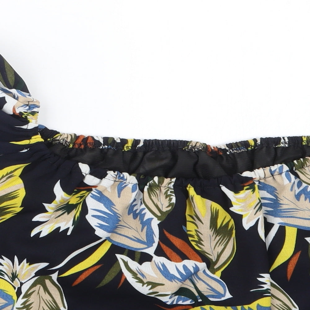 Goldie Womens Blue Geometric Cropped T-Shirt Size M