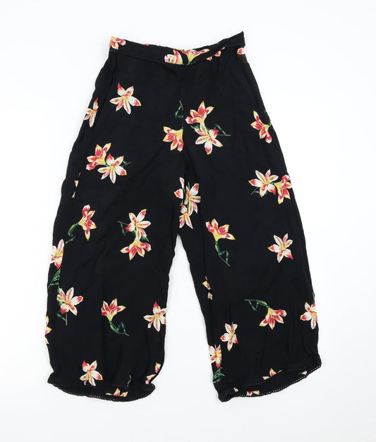 Miss Selfridge Womens Black Floral Capri Trousers Size 6 L20 in