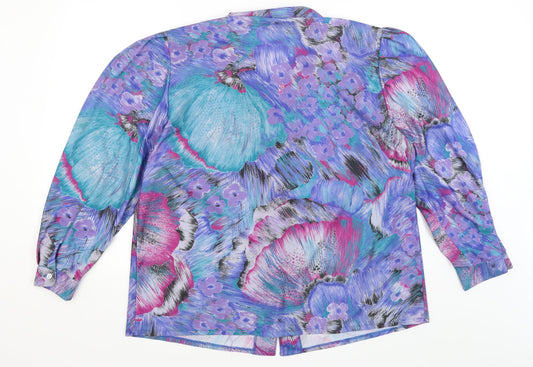 Classic Woman Womens Blue Floral Basic Button-Up Size 20