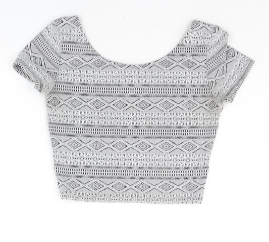 Divided Womens Grey Geometric Basic Blouse Size S