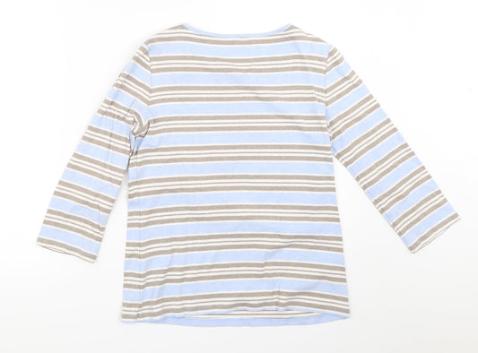 Country Casuals Womens Blue Striped Basic T-Shirt Size S