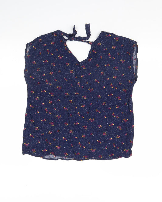 inextenso Womens Blue Floral Basic Blouse Size 10