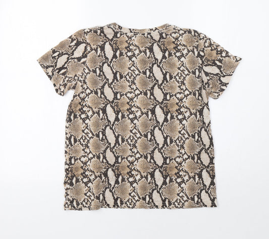 Bershka Womens Beige Animal Print Basic Blouse Size M
