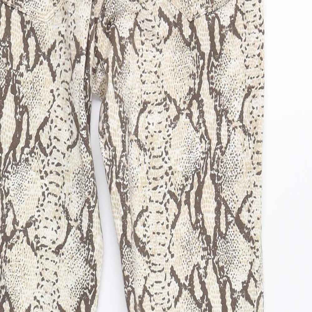 H&M Womens Beige Animal Print Trousers Size 8 L30 in
