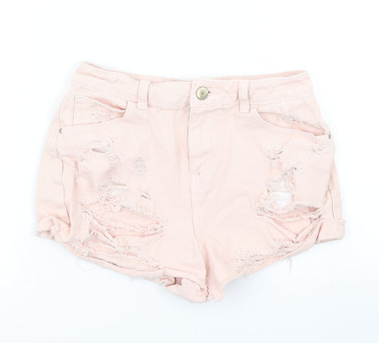 Denim Co Womens Pink Denim Hot Pants Shorts Size 8 - Distressed
