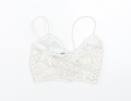 PRETTYLITTLETHING Womens White Floral Cropped Tank Size 4