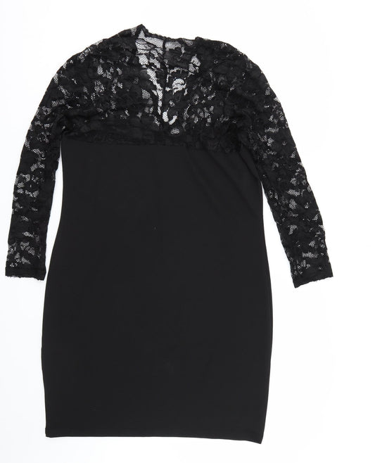 Elite99 Womens Black Floral T-Shirt Dress Size M