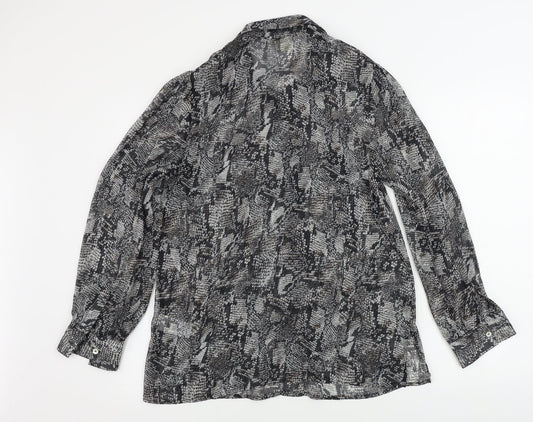 Cotton Traders Womens Grey Animal Print Basic Button-Up Size 12