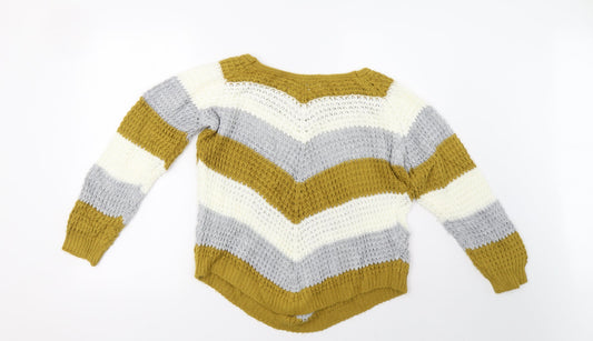 quix Womens Yellow Striped Pullover Sweatshirt Size M
