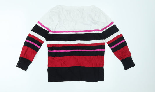 M&Co Womens Multicoloured Striped Basic Blouse Size 12