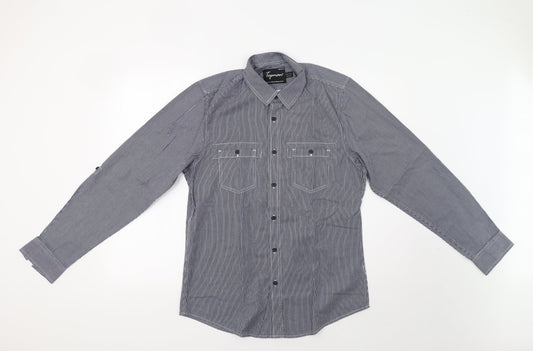 Topman Mens Blue Striped Button-Up Size M