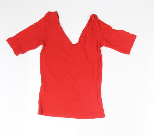 Monki Womens Red Basic T-Shirt Size 2XS