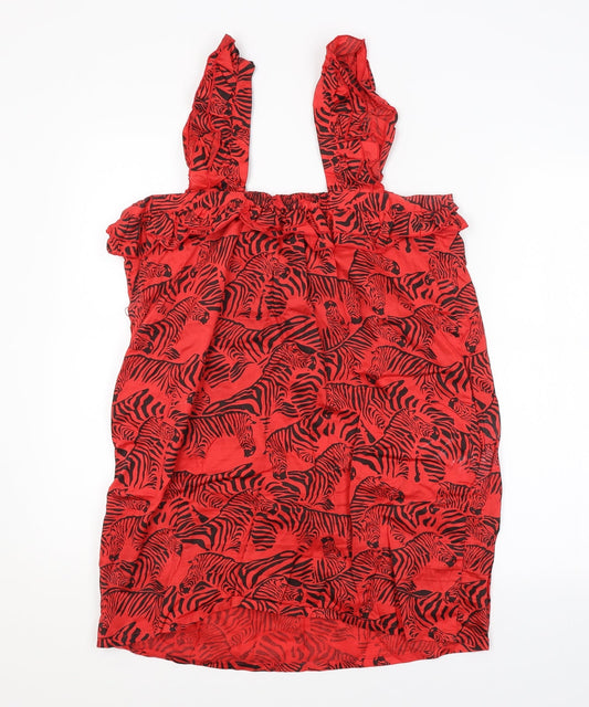 Peoples Market Womens Red Animal Print Basic Blouse Size M - ZEBRA