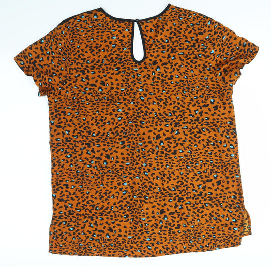 PEP & CO Womens Orange Animal Print Basic Blouse Size 14