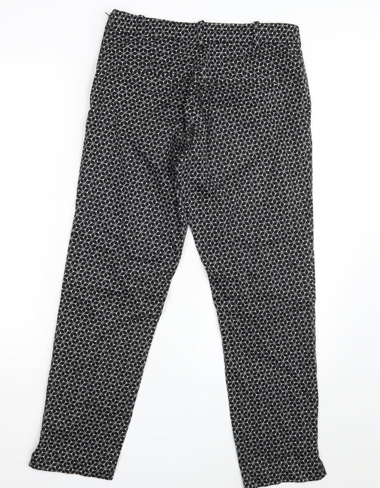 H&M Womens Black Geometric Chino Trousers Size 10 L26 in