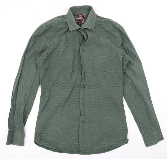 NEXT Mens Green Polka Dot Button-Up Size 14.5