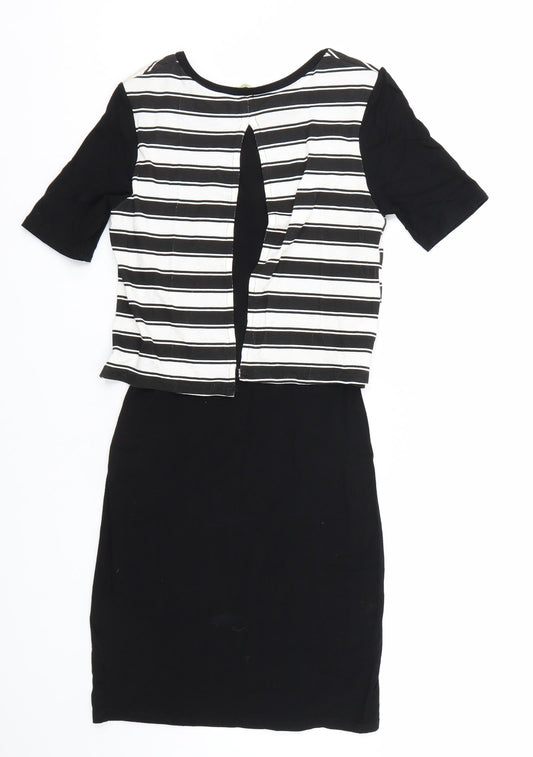 Innocence Womens Black Striped T-Shirt Dress Size 8