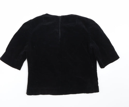 Preworn Womens Black Velour Cropped T-Shirt Size S