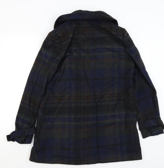 F&F Womens Blue Plaid Overcoat Coat Size 10